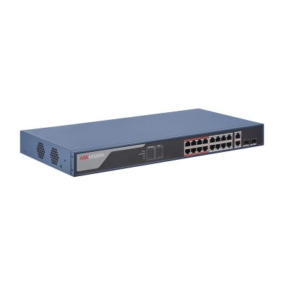 Сетевой коммутатор Hikvision DS-3E0318P-E(C) Switch 16+2 port 10/100M 16xPoE, 2xRJ45 GE Uplink, 2xSFP, rack