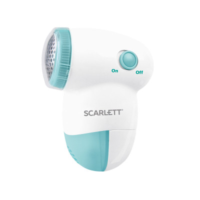 Машинка для удаления катышков с одежды, Scarlett, SC-920, Защитная сетка, Тип питания 2хАА 1,5В, Съемный полупрозрачный резервуар, Щеточка для чистки лезвий, Белый/голубой