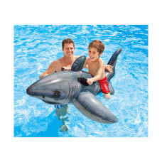 Надувная игрушка для катания верхом Большая Белая Акула (Great White Shark) 173 х 107 см, INTEX, 57525NP, Винил, 3+. Фотореалистичная печать, С ручками, Серая, Цветная коробка