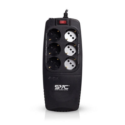 Стабилизатор (AVR), SVC, AVR-1200-U, Мощность 1200ВА/600Вт, Диапазон работы AVR: 176-276В, Тип выходных разъёмов: Schuko х 6 шт., LED-индикаторы, Защита телефонной линии, Чёрный