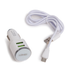 Автомобильное зарядное устройство, LDNIO, DL-C29, 2*USB(3.4A), Кабель Type-C 1м, Белый
