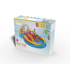 Детский надувной игровой бассейн Rainbow Ring 297 х 193 см, INTEX, 57453NP, Винил, 175л., 2+, Надувная горка, Разбрызгиватель для воды, Накидные обручи для игры, Сливной клапан, Максимальная нагрузка 81 кг, Синий, Цветная коробка
