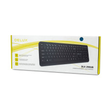 Клавиатура, Delux, DLK-290UB, Ультратонкая, USB, Кол-во стандартных клавиш 103, 18 мультимедиа-клавиш, Размер: 451*188*18 мм., Длина кабеля 1,4 метра, Анг/Рус/Каз, Чёрный