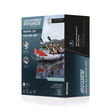 Байдарка (Каяк) надувная Hydro-Force Rapid X2 321 х 100 см, BESTWAY, 65077, Винил, Трёхкамерная, Грузоподъемность 180 кг., Алюминиевые вёсла 230 см, Ручной насос 62003, Сумка для хранения и переноски, Оранжевая, Цветная коробка