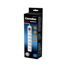 Удлинитель, Camelion, CMS-116-3M, 10A/250V, 6 розетки, 3 метра, 220-250В, 10А, картонная коробка, белый