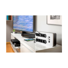 Источник бесперебойного питания, Eaton, 3S850D, Мощность 850ВА/510Вт, Диапазон работы AVR: 184-264В (с возможностью регулировки до 161-284В), Бат.: 12В/9 Ач*1шт., 8 вых.: 8 розеток Schuko (из них с питанием от батареи - 4), 2 USB порта с током до 2A, RJ-1