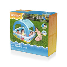 Детский надувной бассейн Beach Buddy 140 х 140 см, BESTWAY, 52192, Винил, 265 л., 2+, Съемный тент, Сливной клапан, Голубой, Цветная коробка