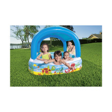 Детский надувной бассейн Beach Buddy 140 х 140 см, BESTWAY, 52192, Винил, 265 л., 2+, Съемный тент, Сливной клапан, Голубой, Цветная коробка