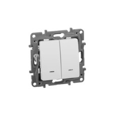 Выключатель двухклавишный с подсветкой, Legrand, 672204, Etika 10 A 250 В белый