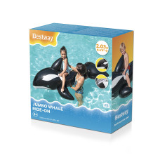 Надувная игрушка для катания верхом Касатка (Jumbo Whale) 203 х 102 см, BESTWAY, 41009, С ручками, Чёрно/белая, Цветная коробка