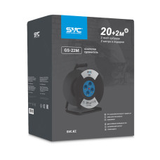 Удлинитель на катушке, SVC, GS-22M, 4 розетки, 22 метров, 3500W, 240В, 16A, 3x1.5mm, Защита от детей, Чёрный