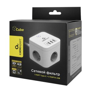 Сетевой фильтр + зарядка Cablexpert CUBE-3-CU3-W-1.5, Белый 