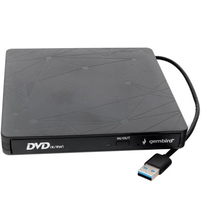 Внешний оптический привод Gembird DVD-USB-03, Черный Ext DVD±R/RW/-RAM,±R9, CD-R/RW, USB3.0, black, box