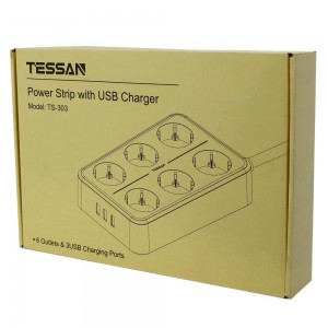 Сетевой фильтр + зарядка Tessan TS-303, Серый 