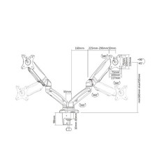 Настольный кронштейн с газлифтом, Brateck, LDT13-C024, для 2-х мониторов 13"-32", Нагрузка 2х6.5 кг., Наклон + 90°~- 45°, Поворот +/- 90°, Вращение монитора +/- 180°, VESA 75x75,100x100