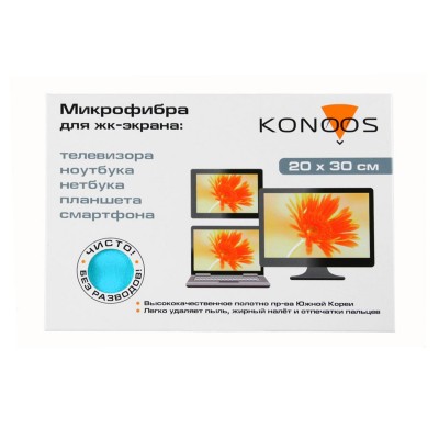 Чистящие салфетки Konoos, KT-1 для оргтехники, микрофибра, 20*30 см, 1 шт.