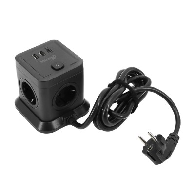 Сетевой фильтр + зарядка Ritmix RM-242C, 2m, Чёрный 4 розеток, 2 USB-A + USB Type-C, black