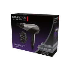 Фен, Remington, D3190S,DC мотор, 2 скорости, 3 температурных режима, Турмалиновая ионизация, Петля для подвешивания, 2 насадки в комплекте, Защита от перегрева, Длина шнура электропитания 1.8м, Мощность 2200 Вт, Черный/серый