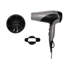 Фен, Remington, D3190S,DC мотор, 2 скорости, 3 температурных режима, Турмалиновая ионизация, Петля для подвешивания, 2 насадки в комплекте, Защита от перегрева, Длина шнура электропитания 1.8м, Мощность 2200 Вт, Черный/серый