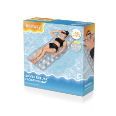 Пляжный матраc для плавания Silver Deluxe 188 х 71 см, BESTWAY, 43024, Винил, Двухкамерный, Встроенная прозрачная подушка, Серый, Пакет