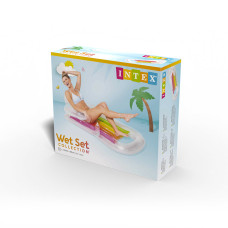 Пляжный матраc для плавания King Kool 160 х 85 см, INTEX, 58802EU, Винил, Двухкамерный, Спинка и подлокотники с держателем для стакана, Белый/Голубой в ассортименте, Цветная коробка