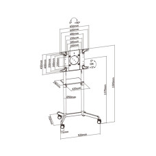 Стойка мобильная, Brateck, TTV11-46TW, 37"-70", Макс. нагрузка - 70 кг, Высота 1595 мм, Угол поворота 0°/90°, Диапазон наклона 0°/5°, Белый