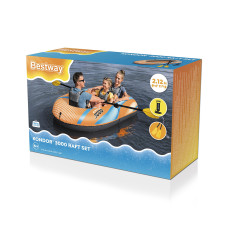 Лодка надувная Kondor 3000 Set 212 х 122 см, BESTWAY, 61146, Винил, Двухкамерная, Грузоподъемность 186 кг., Пара весел 124 см.(62015), Ручной насос 62002, Оранжевая, Цветная коробка