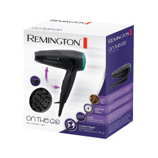 Фен, Remington, D1500, Мощность 2000Вт, Тип двигателя DC мотор, 2 скорости, 2 температурных режима, 2 насадки, Длина шнура электропитания 1.8м, Складная ручка, Петля для подвешивания, Черный/Зеленый