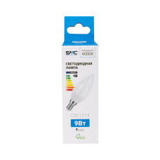 Лампа светодиодная, SVC, LED C35-9W-E14-4000K, Свеча, Мощность 9Вт, Тип колбы C35, Цвет. температура 4000K, Цоколь E14, Нейтральный