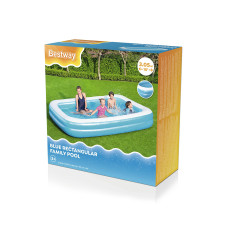 Семейный надувной бассейн Rectangular Family 305 х 183 х 46 см, BESTWAY, 54150, Винил, 850л., 3+, Двухкамерный, Текстурированный борт, Бело-голубой, Цветная коробка
