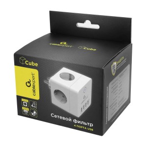 Сетевой фильтр + зарядка Cablexpert CUBE-4-U4-W, Белый 