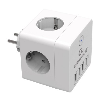 Сетевой фильтр + зарядка Cablexpert CUBE-4-U4-W, Белый 4 розетки, 16A, 4 USB switch, White