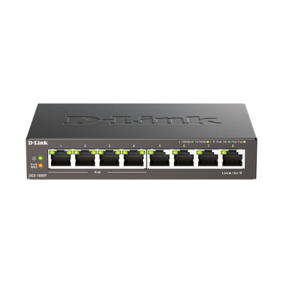 Коммутатор, D-Link, DGS-1008P/F3A, Неуправляемый, настольный, 8 портов 10/100/1000М, Корпус металл, 4 порта PoE 802.3af/at, PoE-бюджет 80 Вт