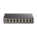 Коммутатор, D-Link, DGS-1008P/F3A, Неуправляемый, настольный, 8 портов 10/100/1000М, Корпус металл, 4 порта PoE 802.3af/at, PoE-бюджет 80 Вт