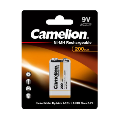 Аккумулятор, CAMELION, NH-9V200BP1, Rechargeable, 6F22(крона), 9V, 200 mAh, 1 шт., Блистер