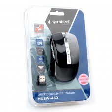 Мышь Gembird MUSW-450-1, Wireless, optical, 1AA, USB, Серый-черный 