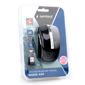 Мышь Gembird MUSW-450-1, Wireless, optical, 1AA, USB, Серый-черный 