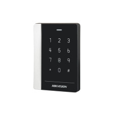 Считыватель, Hikvision, DS-K1102AMK, Считыватель бесконтактных карт и меток с кодонаборной клавиатурой, чтение карт M1 (1356 МГц) 1Wiegand W26/W34 / 1RS485 / 1Тампер датчик вскрытия и демонтажа, от -20 °C до 65 °C, 12 VDC