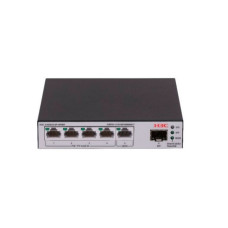 Коммутатор, H3C, LS-1600V2-6P-HPWR-GL, управляемый L2, 4*10/100/1000BASE-T RJ45 PoE+, 1*10/100/1000BASE-T RJ45, 1*1G SFP, 15.4W (802.3af) на 4 порта, 30W (802.3at) на 2 порта, Total PoE 73W, настольный