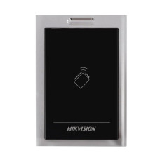 Считыватель контроля доступа, Hikvision, DS-K1101M, Считыватель карт M1/EM, корпус из материала PC+ABS с панелью PMMA, встроенный звуковой сигнал, интерфейс RS-485 и Wiegand, IP64, от -20 °C до 65 °C