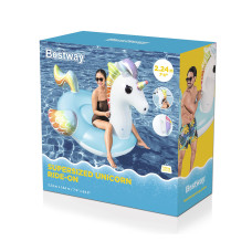 Надувная игрушка для катания верхом Единорог (Supersized Unicorn) 224 х 164 см, BESTWAY, 41113, Винил, Голубой, С ручками, Цветная коробка