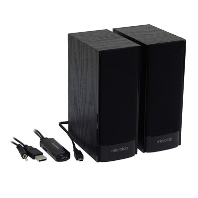 Колонки, Microlab, B56(USB), 2.0, 3Вт (1,5Вт*2), USB (питание), Проводной пульт ДУ, Дерево (МДФ). Чёрный