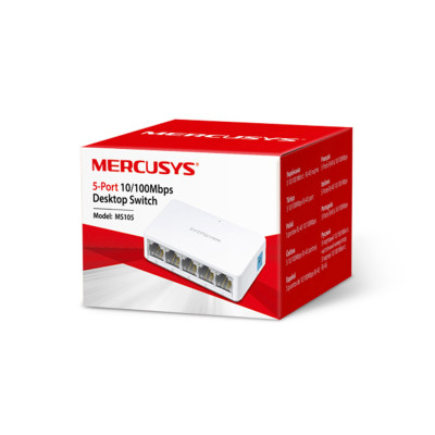 Коммутатор, Mercusys, MS105, Миниатюрный, 5 портов 10/100M RJ45, Auto-MDI/MDIX