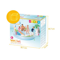 Детский надувной игровой бассейн Unicorn Castle 196 х 178 см, INTEX, 56148NP, Винил, 234л., 2+, Встроенные разбрызгиватель, горка, Надувные фигуры животных, Голубой, Цветная коробка