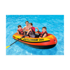 Лодка надувная Exlorer 300 set 211 х 117 см, INTEX, 58332NP, Винил, 6+, Двухкамерная, Грузоподъемность до 186 кг., В наборе весла 59623 и насос 68612, Оранжевая, Цветная коробка
