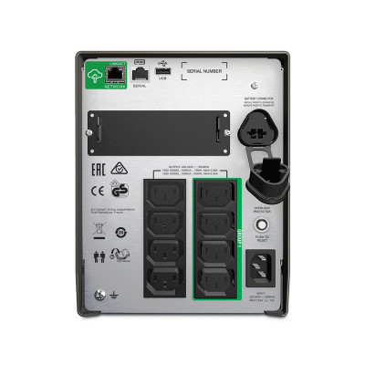 Источник бесперебойного питания, APC, Smart-UPS SMT1000IC, Линейно-интерактивный, Напольный, Мощность 1000ВА/700Вт, 230В, Вых: 8 x IEC C13, RBC6, SmartConnect Port+SmartSlot, AVR, LCD, Чёрный