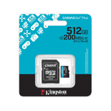 Карта памяти, Kingston, SDCG4/512GB, MicroSDXC 512GB, Canvas Go Plus, A2, U3, V30, с адаптером SD Карта памяти, Kingston, SDCG4/512GB, MicroSDXC 512GB, Canvas Go Plus, A2, U3, V30, с адаптером SD