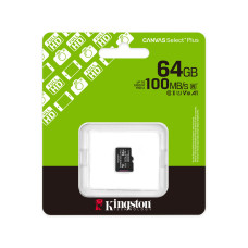 Карта памяти, Kingston, SDCS3/64GBSP, MicroSDXC 64GB, Canvas Select Plus, A1, U1, V10, без адаптера SD