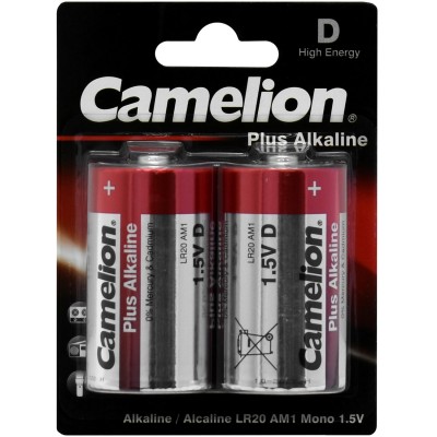 Батарейки Camelion D (LR20-BP2) alkaline Plus, комплект - 2 штуки