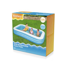 Семейный надувной бассейн Blue Rectangular 305 х 183 х 56 см, BESTWAY, 54009, Винил, 1161 л, Сливной клапан, Голубой, Цветная коробка